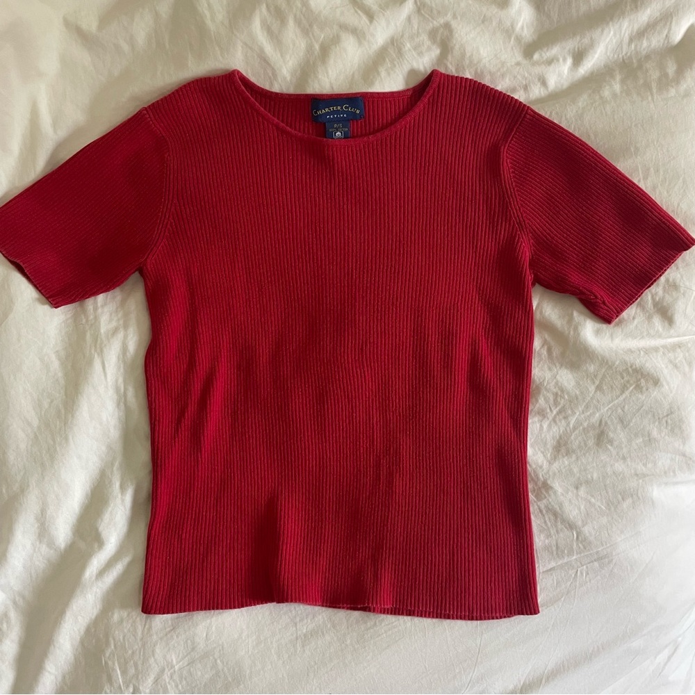 Charter Club Red Ribbed T-Shirt